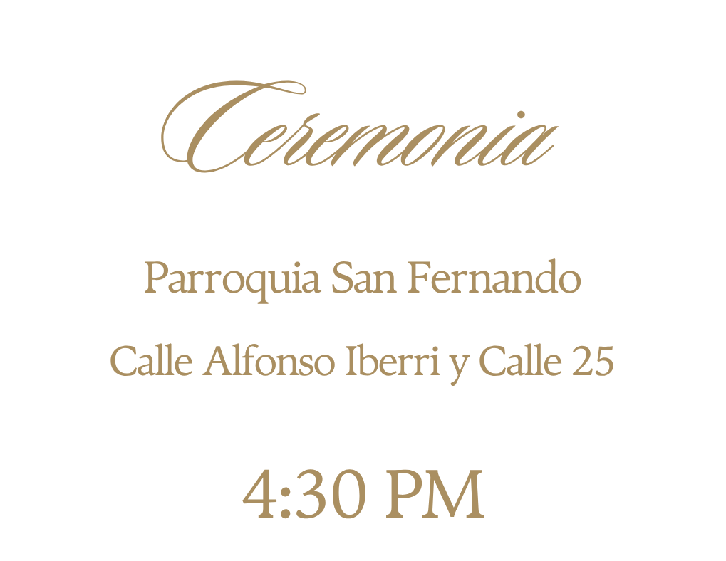 Ceremonia en Parroquia San Fernando, 4:30 PM