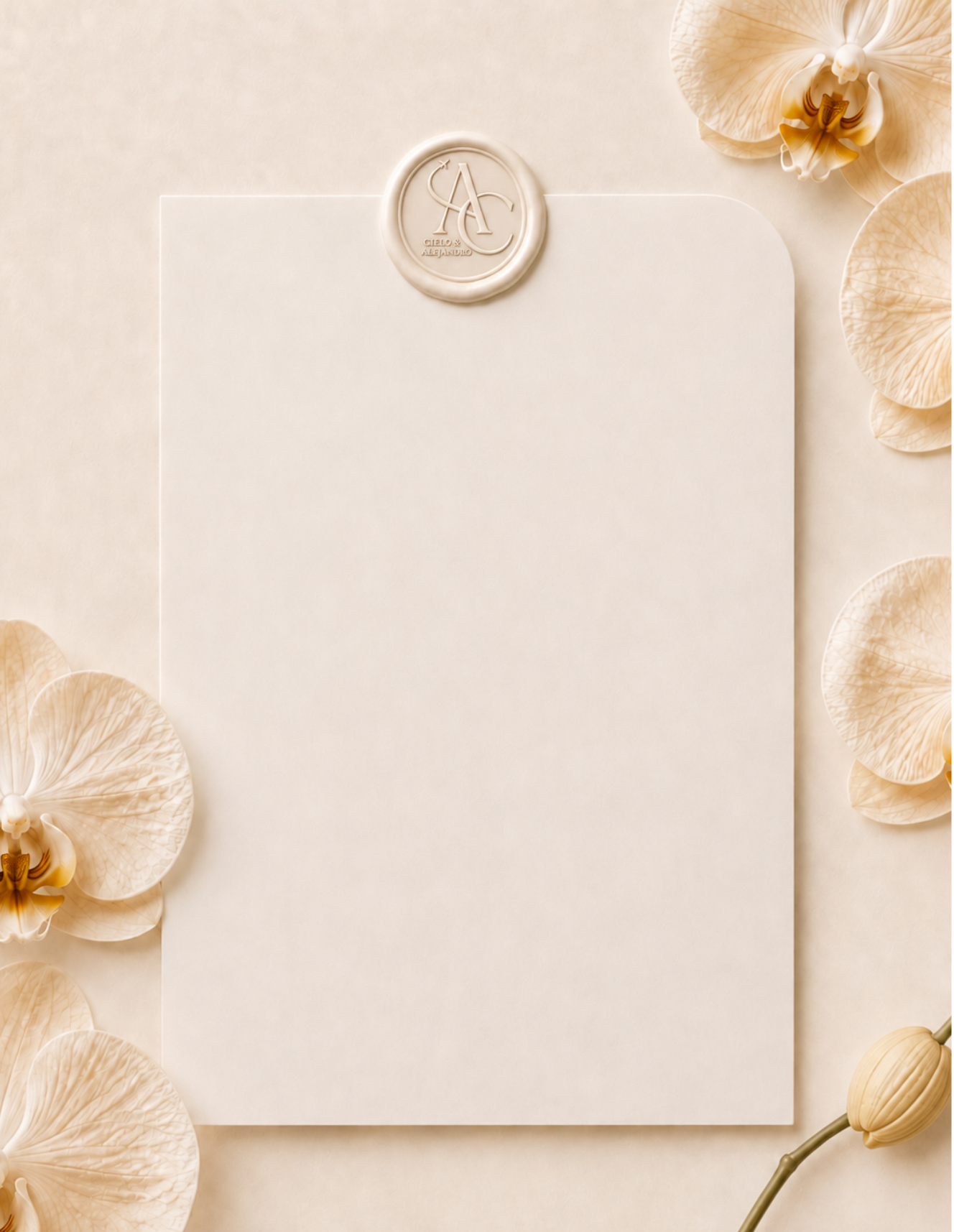 Tarjeta de padrinos con orquídeas y sello